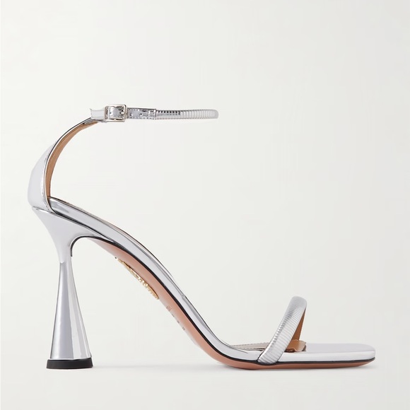 Aquazzura Shiny Silver Heels with Ankle Strap HOT SANDAL 95